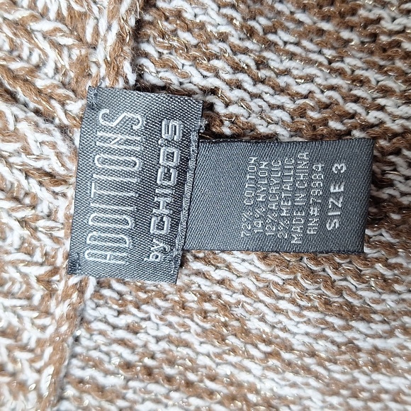 Chico's size 3. White and gold sweater, 3/4 sleeve length. - Picture 6 of 7